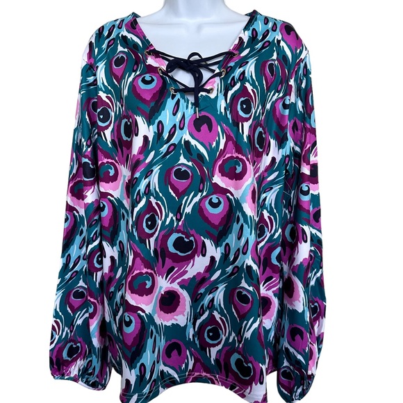 Tracy Negoshian Tops - Tracy Negoshian Women’s Sz XL V-Neck Peacock Kinlee Tunic Top
